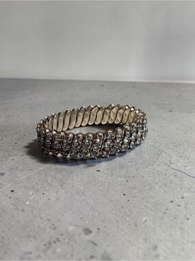 Rhinestone Stretch Bracelet - Silver Crystal Accent